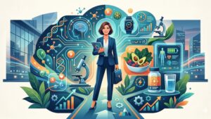 Современная иллюстрация на тему биохакинга питания для топ-менеджеров в минималистичном премиальном стиле